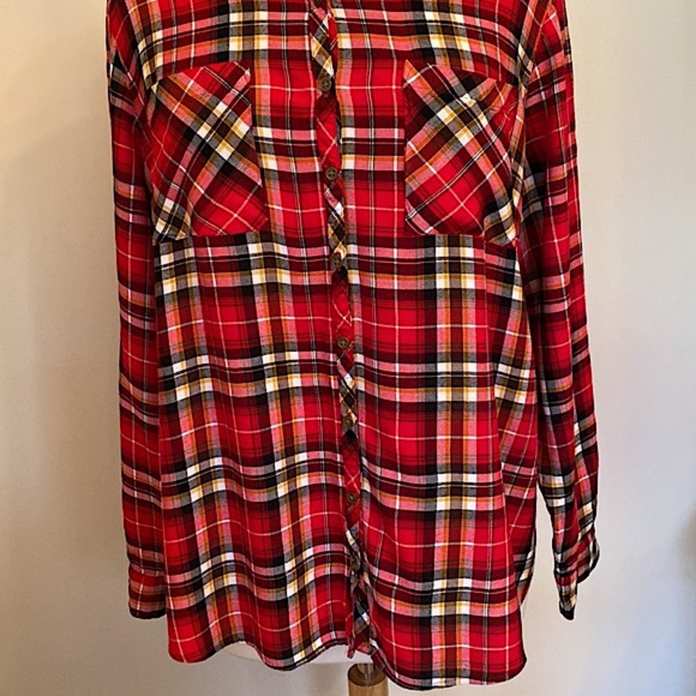 Relativity Red Plaid Button Down Collared Front P… - image 3
